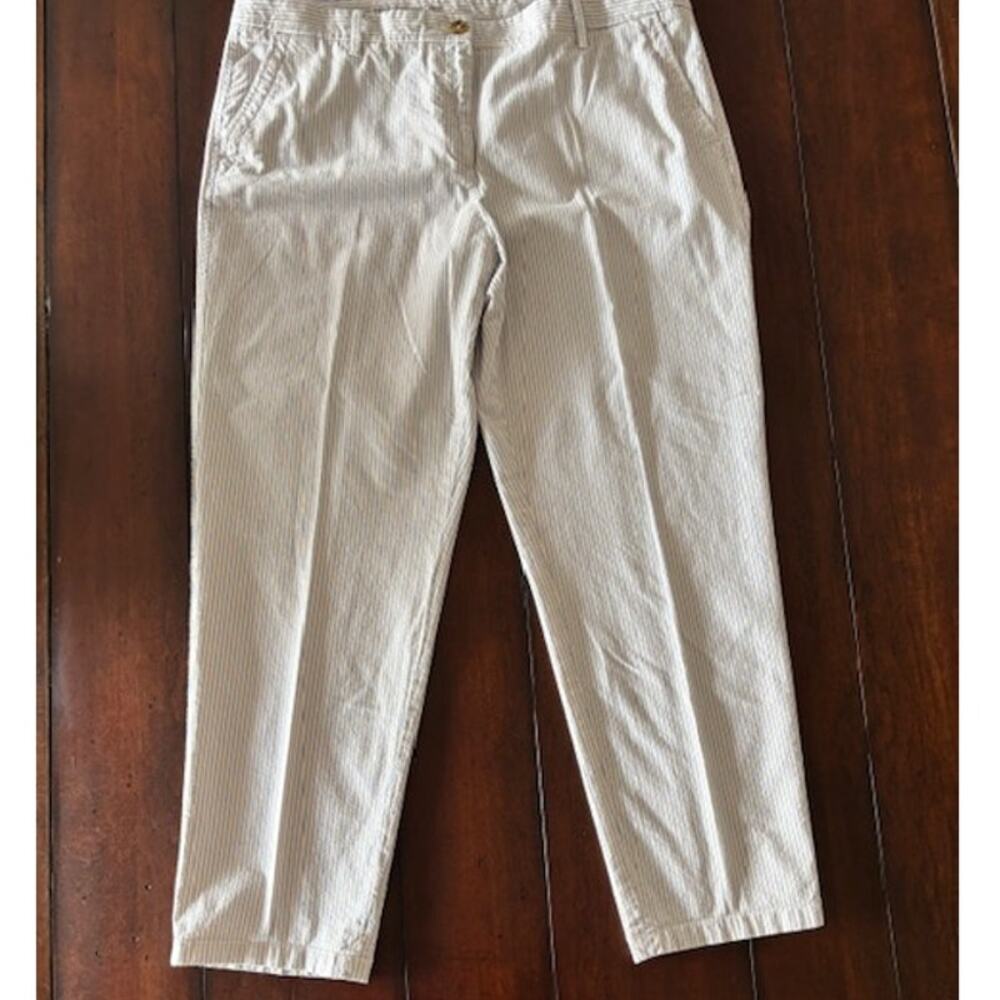 Talbots Size 16 Relaxed Chino‎ Cotton Pants Blue and White Stripes
